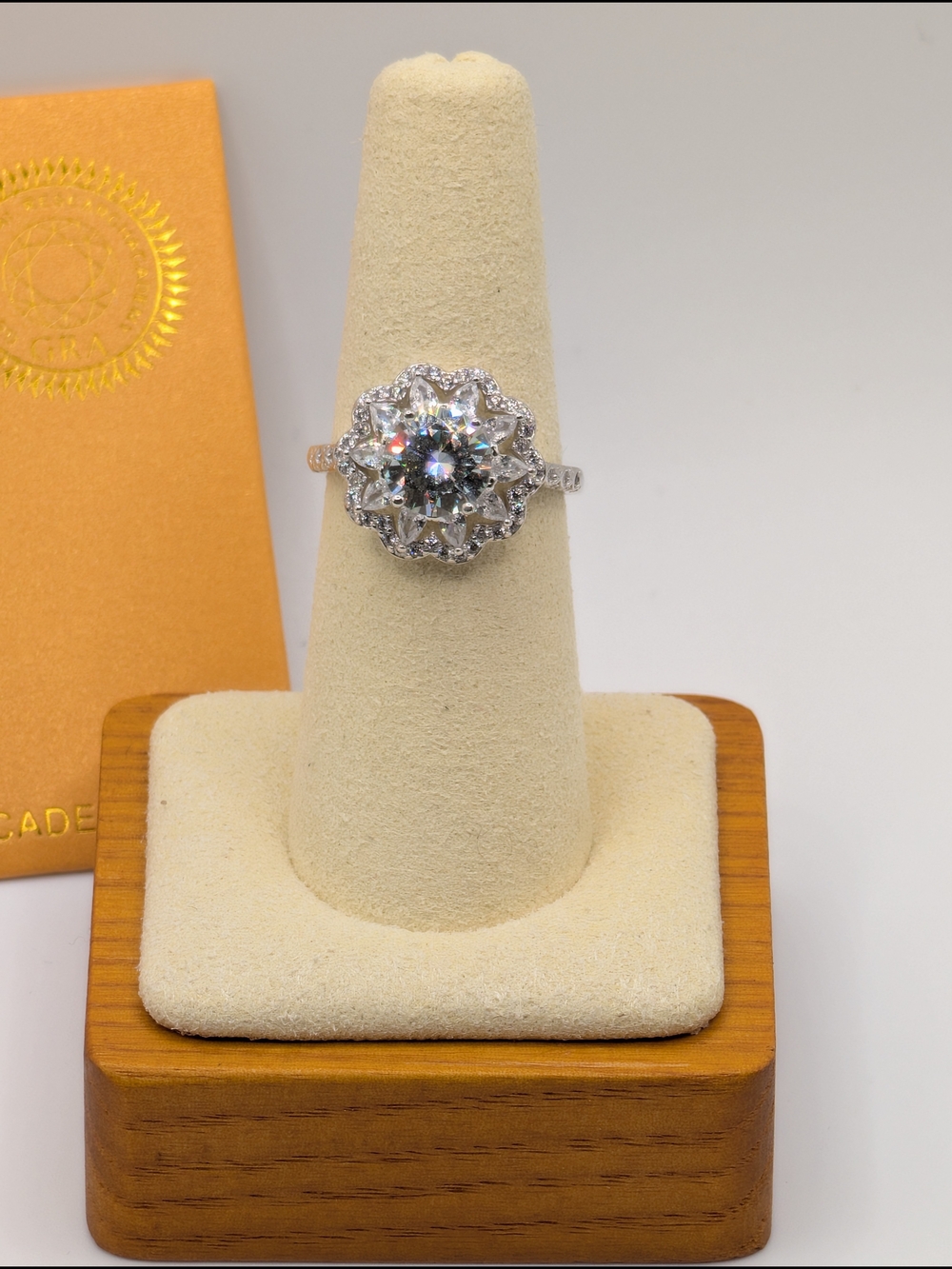 ​2.0ct D Color Moissanite Floral Halo Engagement Ring GRA Certified Size 7